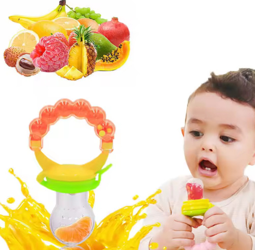 Chupete Frutas Y Verduras Bebé Con Tapa Silicona Mordillo Celeste2 M
