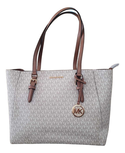 Bolso bandolera Michael Charlotte, 3 x 1, blanco y marrón, con marco de herrajes, color dorado, diseño de tela blanca, liso