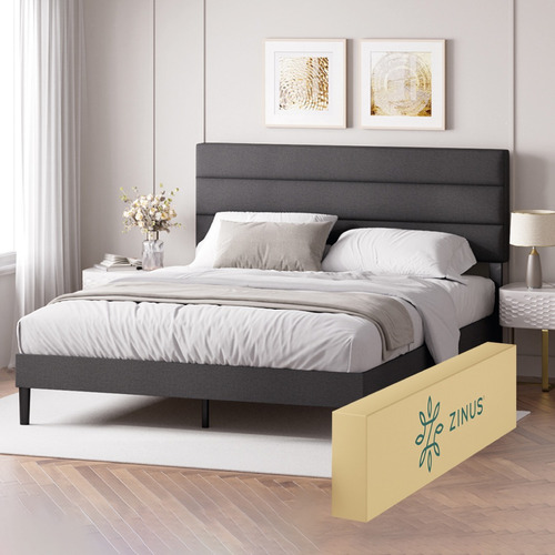 Zinus Piper | Base De Cama Matrimonial Con Cabecera Y Tapiz