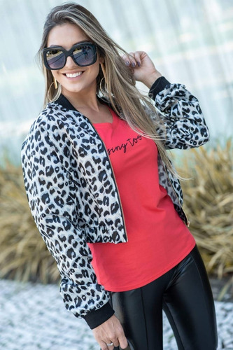 Jaqueta Bomber Animal Print Moda Feminina Onça Alfaiataria | Mercado Livre