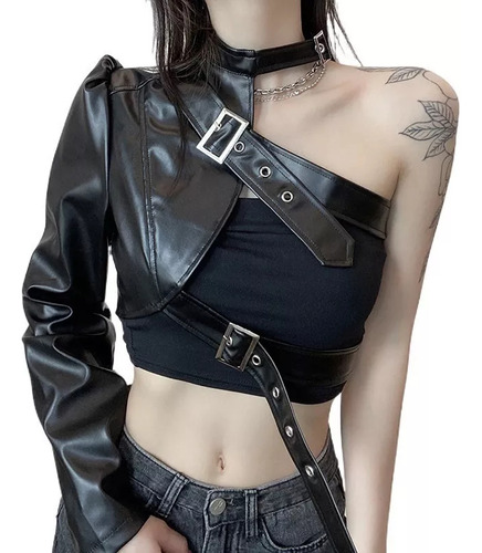 Fashion Irregular Punk Gothic Pu Top For The Damas