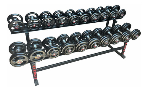 Mesa De Dumbbells Halter Pegada Cromada Pares 12 Ao 30 Kg Cor Preto Cromado