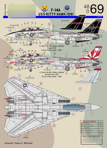 Decal 1/48 Para F-14a Dos Esq. Vf-51 E Vf-111 Sundowners