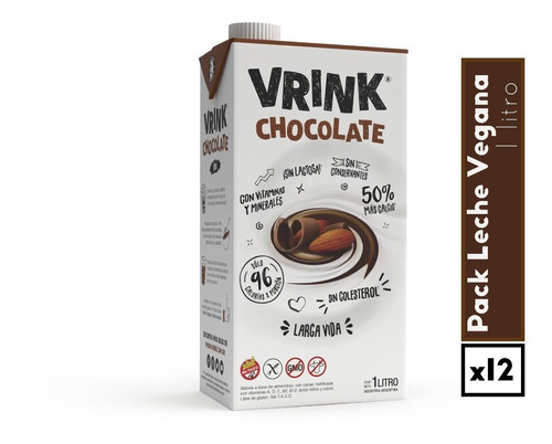 Leche Almendras Vrink Chocolate 1l Pack X12 Vegana S/tacc 