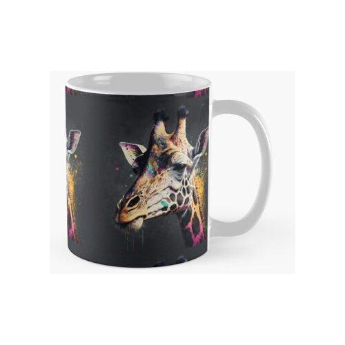 Taza Jirafa Sobre Fondo Oscuro Con Salpicaduras De Pintura C