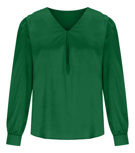 Blusa De Satén Plisada Con Cuello En V, Holgada, Larga, L, P