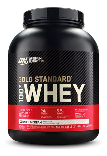 Imagen 1 de 2 de Suplemento en polvo Optimum Nutrition Proteína Gold Standard 100% Whey proteína sabor cookies & cream en pote de 2.11kg