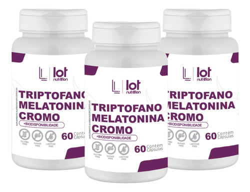 Kit 3un Triptofano + Melatonina + Cromo 60 Cápsulas Relaxam Sem Sabor