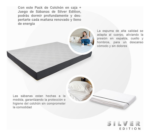 Colchón Queen Size En Caja 15 Cm Altura + Juego De Sábanas Blanco Con Gris