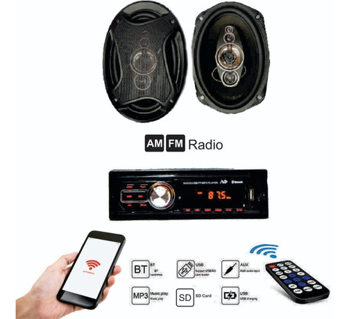 Radio Para Auto + Parlantes 6x9  Am/fm Bluetooth Control