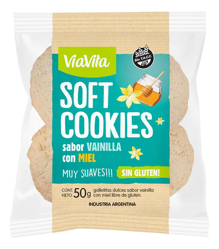 Pack X 3 Soft Cookies Vainilla Con Miel  Sin Tacc X 50 Grs