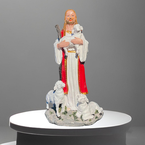 Figura De Jesús Sosteniendo Un Cordero, Resina, Decoración