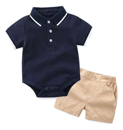 Camiseta Tipo Mameluco Y Pantalones Cortos Lisos Para Niños