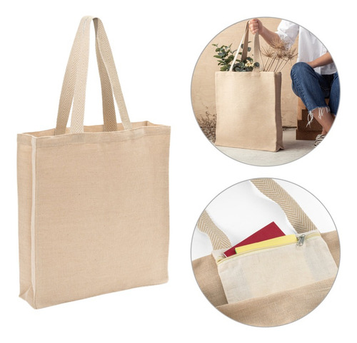 Bolsa Ecológica Ecobag Com Bolso Feita De Algodão E Juta Cor Natural