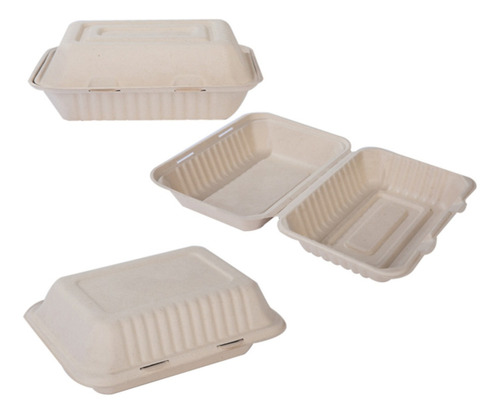 Imagen 5 de 6 de 250 Contenedores Almeja 9x6x3 Biodegradable Bagazo De Trigo