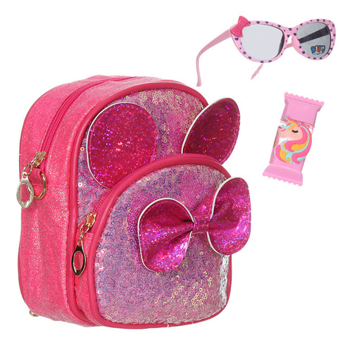 Kit De Beleza Para Criança Bolsa De Brilho Com Glos E Óculos Acambamento dos ferragens Dourado Cor Pink Cor da correia de ombro Pink Desenho do tecido Princesa Com Brilho