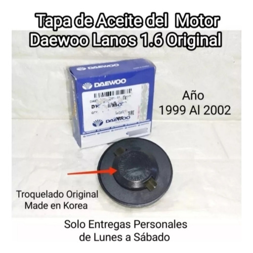 Tapa De Aceite Motor Daewoo Lanos 1.6 99/02 Original Korea 
