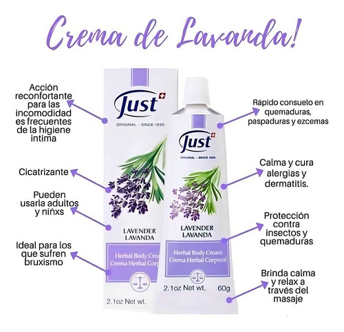 Crema De Lavanda Just Swiss 60g Lavanda