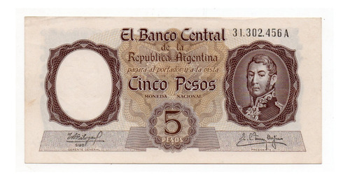 Billete Argentina 5 Pesos Moneda Nacional Bottero 1923 Ex+