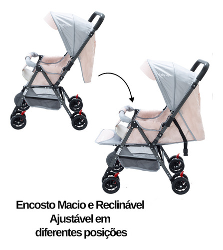 Carrinho De Bebê Passeio Reversível 15kg Compacto E Leve Cor Rosa Menina Chassi Preto