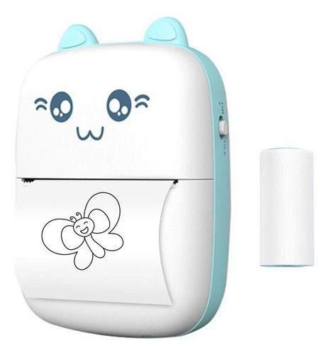 Mini impressora térmica Bluetooth portátil Kitty+ 1 Roll Sky Blue