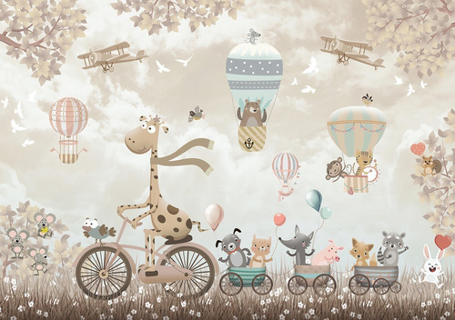 Imagem 4 de 5 de Papel De Parede Adesivo Bebe Safari Balões Infantil Wt-03 M²