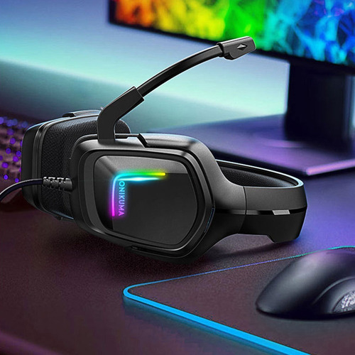 Audífonos gamer Onikuma K20 negro con luz rgb LED