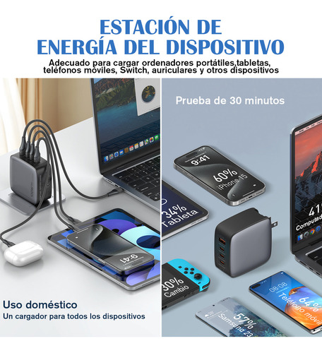 Cargador rápido de 100 W Gan, carga inalámbrica, cargador múltiple, estación de carga USB con 4 puertos, 3 USB-C y 1 USB-A, for Macbook Pro iPad Pro Air Galaxy S23/s22 Ultra, iPhone 15 14 Pro Max
