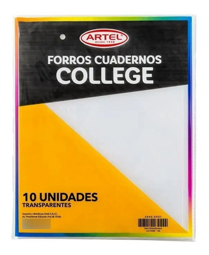 Forro Cuaderno College 10 Un Artel Transparente O Colores.