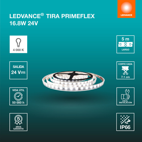7015633 - Cinta Prime Flex 16,8 w/m 4000 k 24 V Ip66 - Ledvance