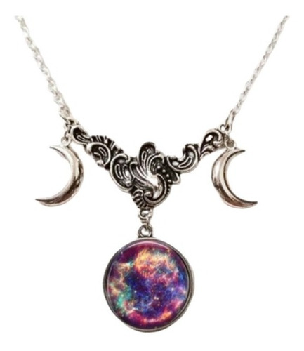 Collar Luna Llena Galaxia Constelaciones Color Plata Mujer