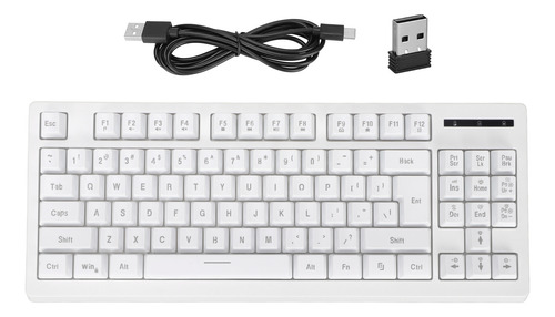 Teclado Inalámbrico Blanco Blanco De 87 Teclas, 2.4 G, Bater