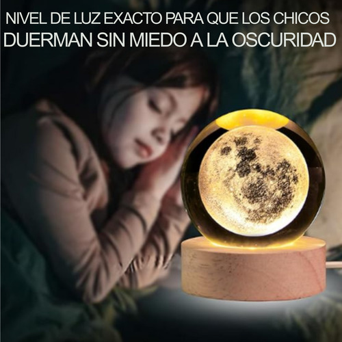 Esfera 3d Lampara De Cristal Led Luz De Noche Regalo Adorno Cristal Luna Mágica
