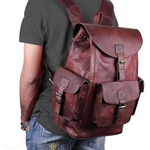 Bolso Para Portatil Mochila De Cuero Genuino Vintage Para Ho