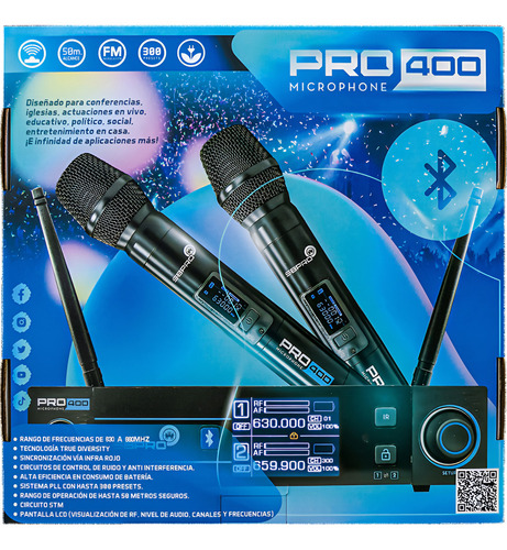Microfono Inalambrico Dual Superbright Pro400 Uhf 630-660mhz Color Negro