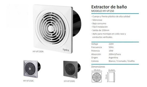 Extractor de aire Hydra HY-VF150A 150mm blanco 6 pulgadas
