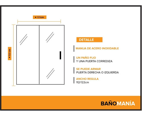 Mampara Baño Bañera 2 Hojas 120 X 150 Vidrio Esmerilado