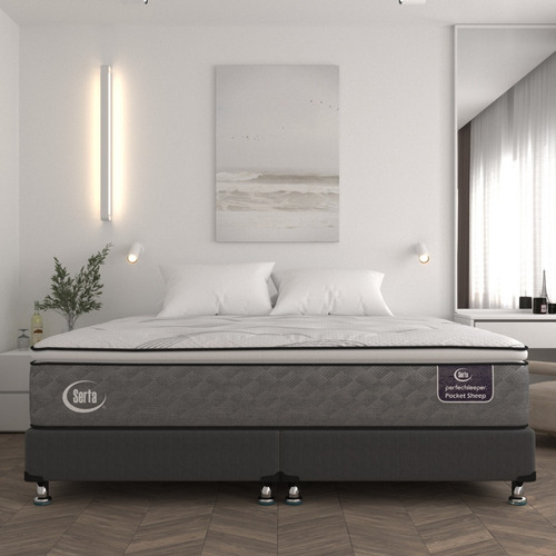 Colchón King Size Serta Confort Natural Foam + Base Cama Color Gris
