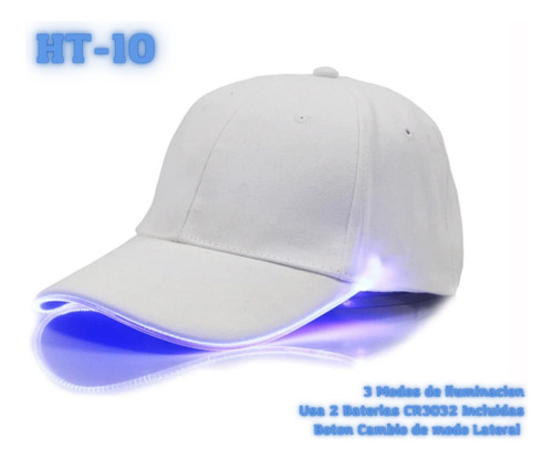 Gorra Led Blanca Luz Led Azul