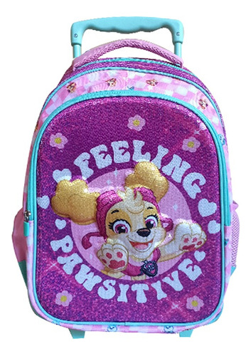 Mochila Infantil 3d Paw Patrol Con Carro Grande 40 X 30 Cm Color Rosa Chicle Diseño De La Tela Liso