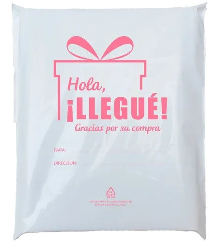 Bolsa Hola Llegué Envío E Commerce 50x60 Blanca Y Rosa X100