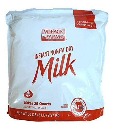 Leche En Polvo Desnatada Instantánea Village Farm, 5lbs.