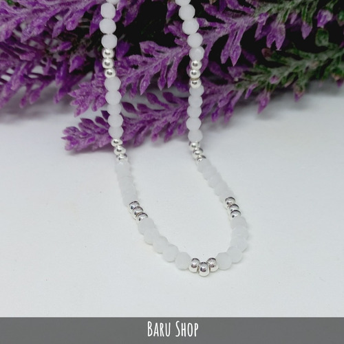Imagen 2 de 7 de Pulsera De Acero Blanco Con Bolitas Nácar Blancas De Cristal