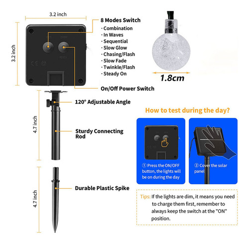 Cordão Varal 100 Leds Cristal Bolinha 12m Luz Solar