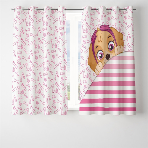 Cortina Decorativa Tema Sky Patrulha Canina 2,60x1,50m Cor Rosa