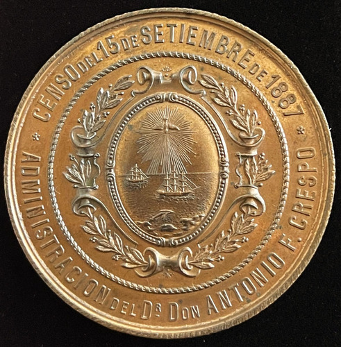 Medalla Censo 1887. La Municipalidad Agradecida. Cobre