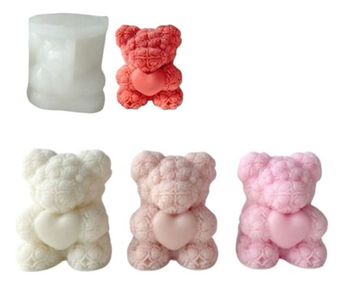 Molde Silicon Oso Osito Bouquet Rosas Corazon Vela Jabon Blanco