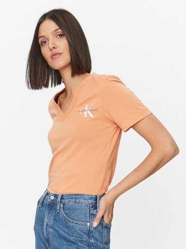 Polera Monologo Slim V-neck Naranja Calvin Klein