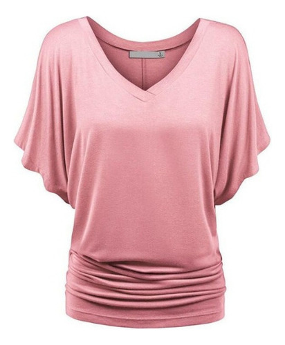 Playera Blusa En V Sólido Con Cuello Manga Murciél De Mujer