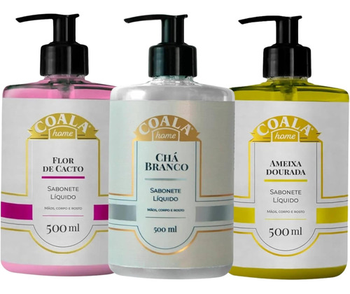 Kit 3 Sabonete 500ml Cha Branco Ameixa Dourada Flor De Cacto